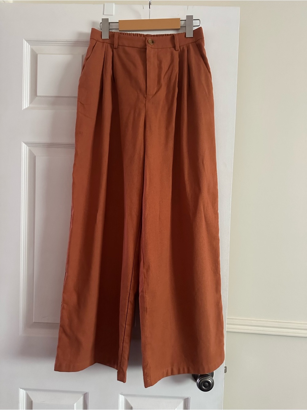 Linen and cotton blend Grace Karin Wide Leg Pants in Rust Orange